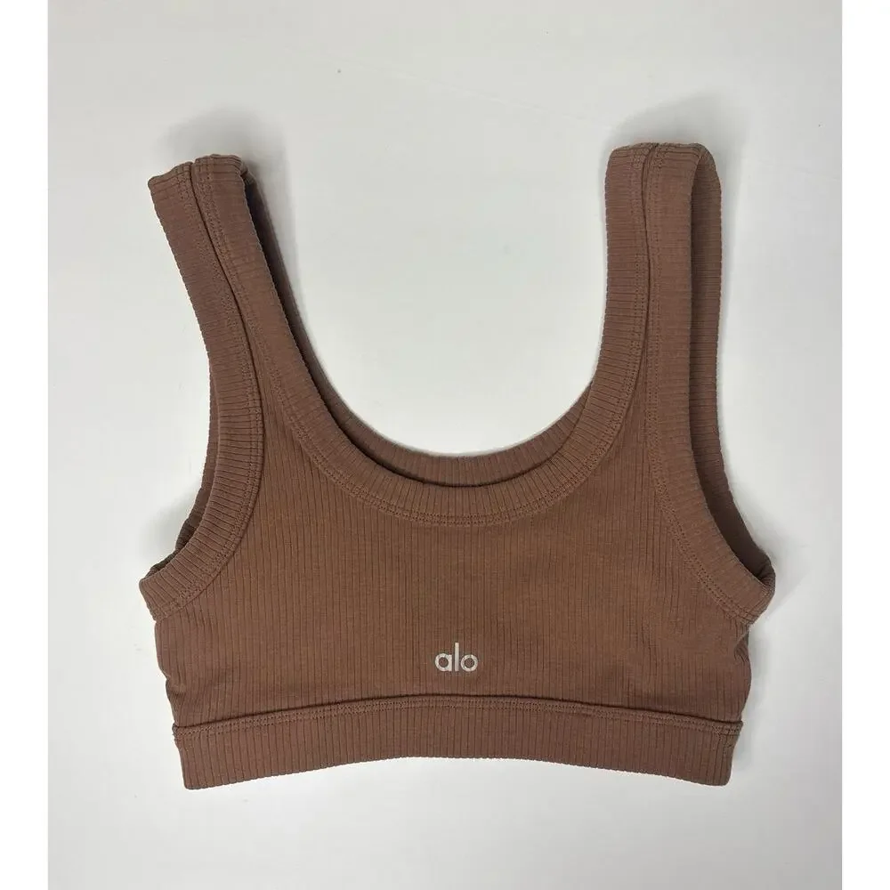 Alo Yoga Ribbed Wellness Padded Bra Chestnut Sz XS